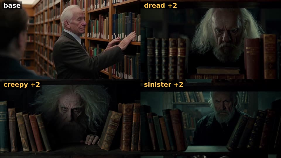 Library scene: base, dread, creepy and sinister at +2