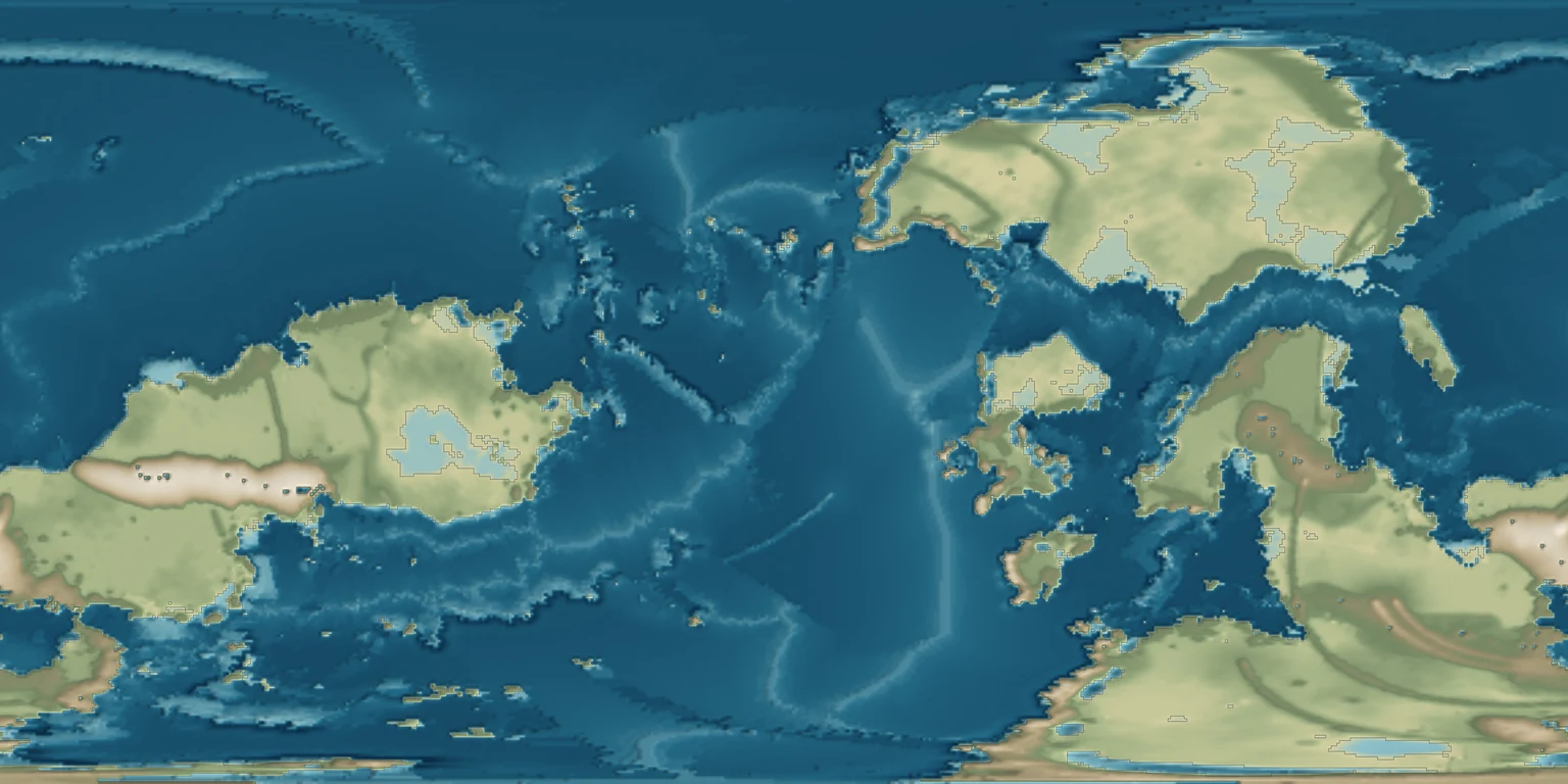 The simulated planet’s continents and ocean floors