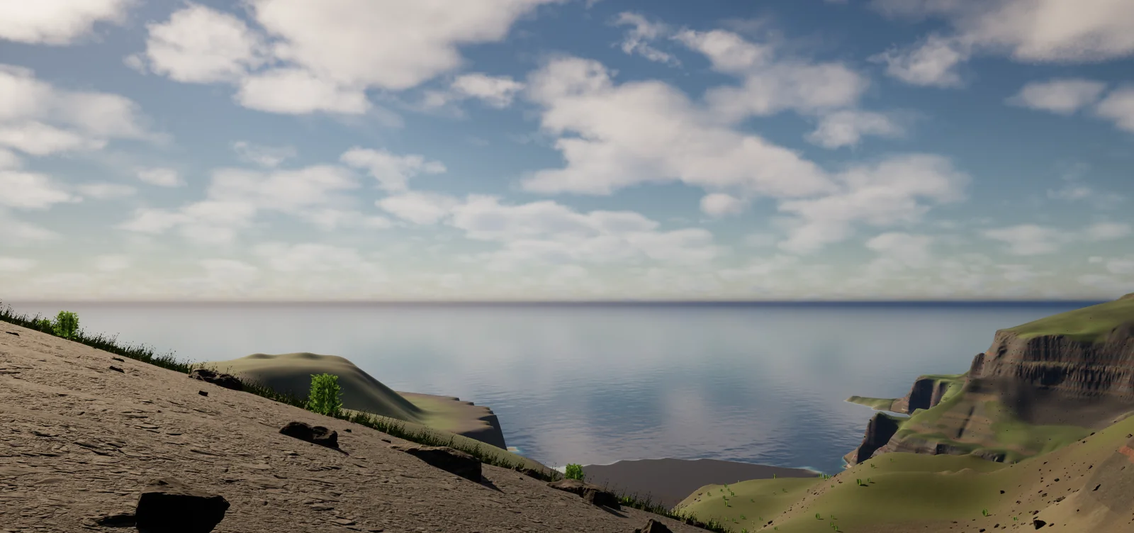 The sea beyond the wooded slope