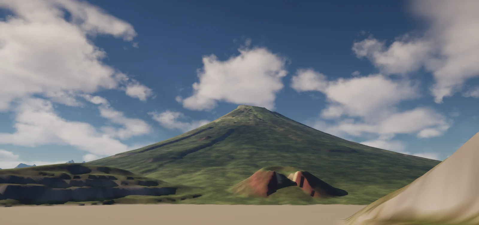 A volcanic cone beyond the basin