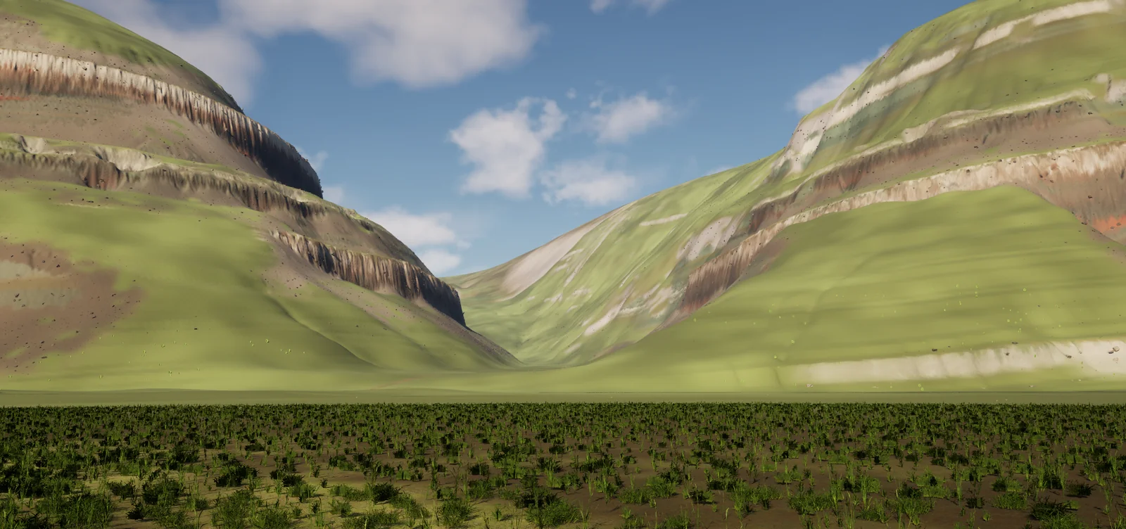 Layered cliffs above the valley floor