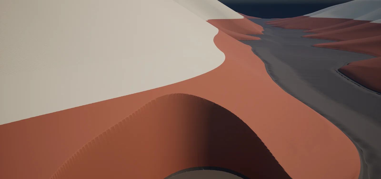 A red cliff wrapping around the low ground